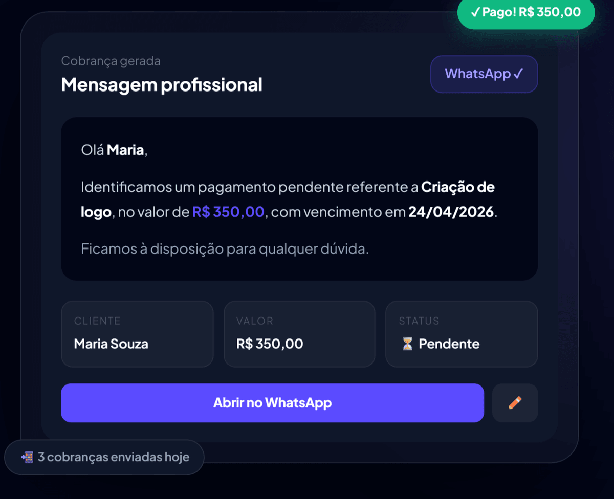 Mensagem de cobrança do Lembrei